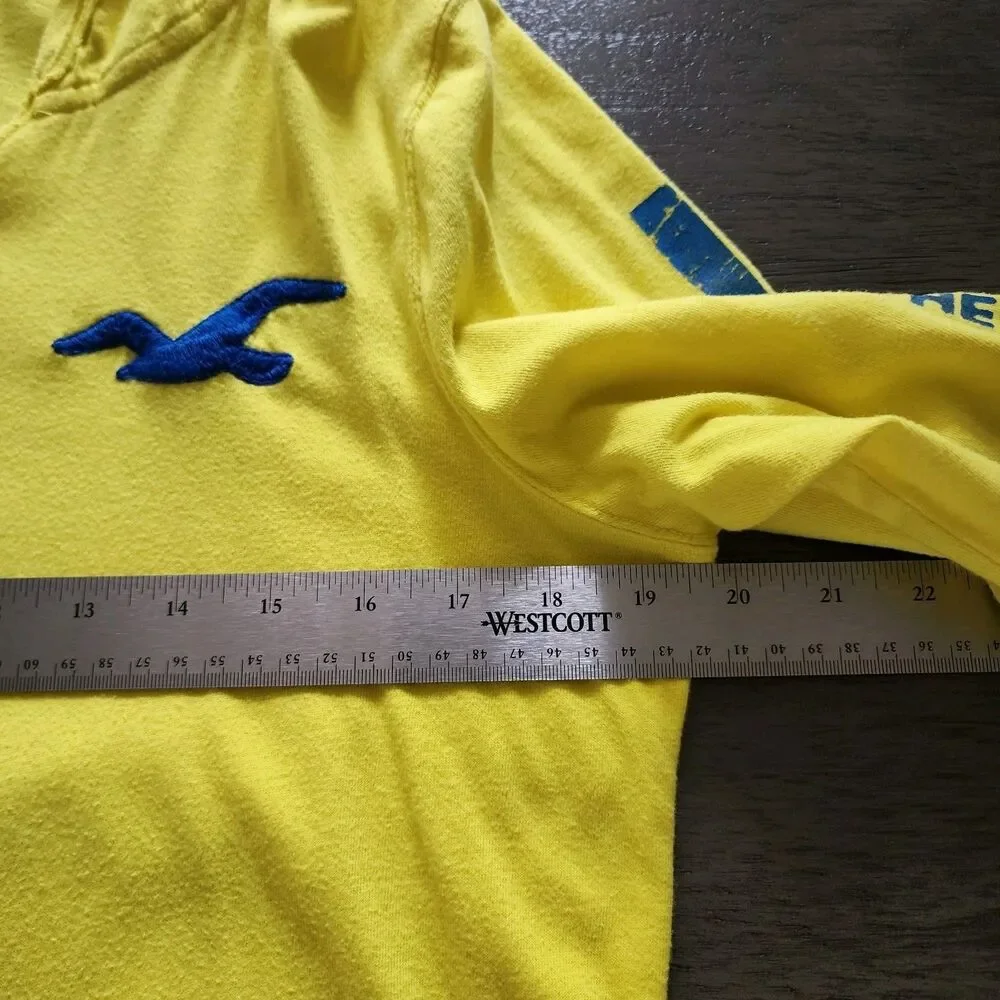 Hollister Shirt Hoodie Women Small Yellow Long Sleeve V-Neck Kangaroo Pocket